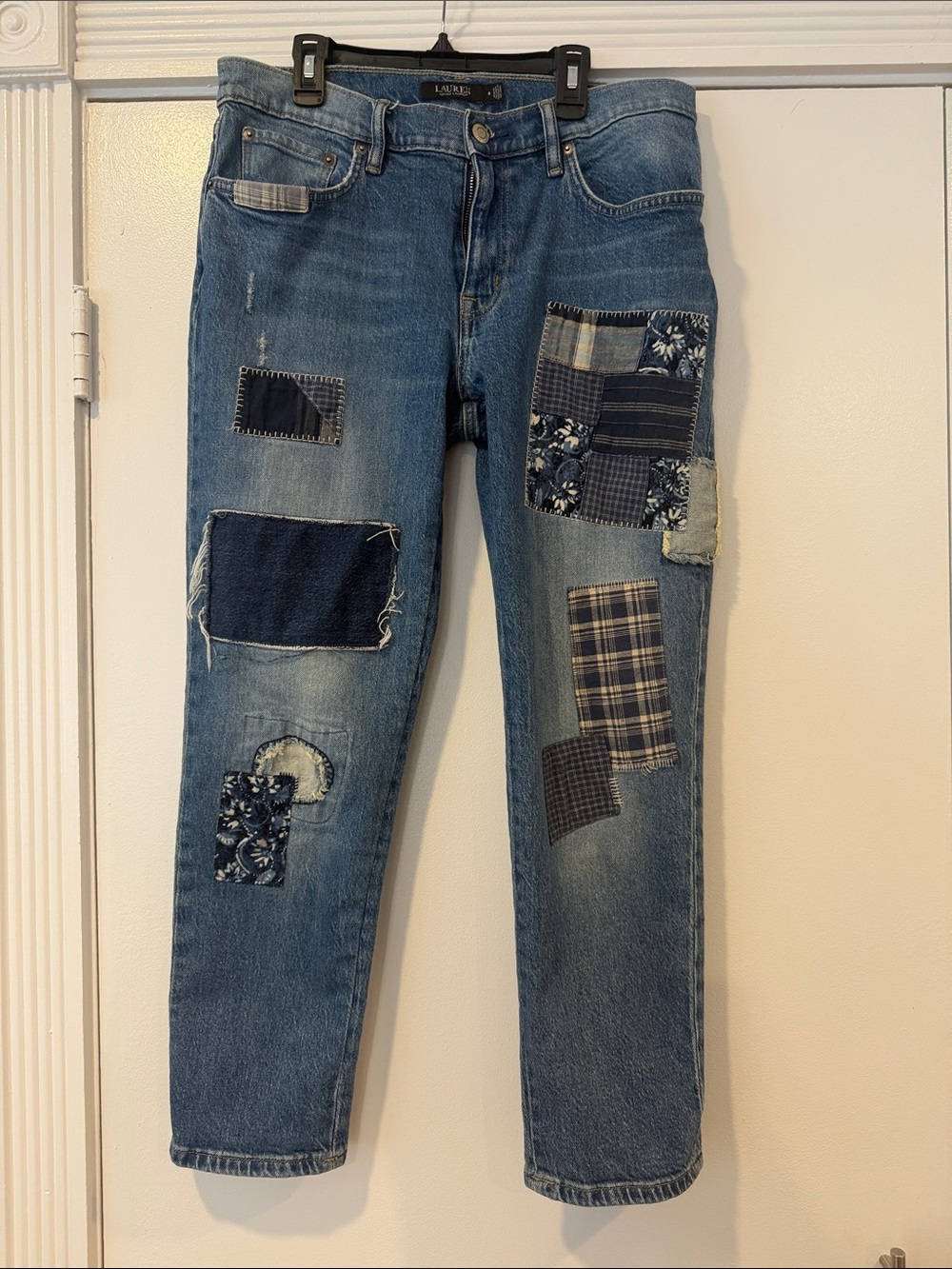 Lauren Ralph Lauren Denim Straight Jeans with Mixed Patchwork